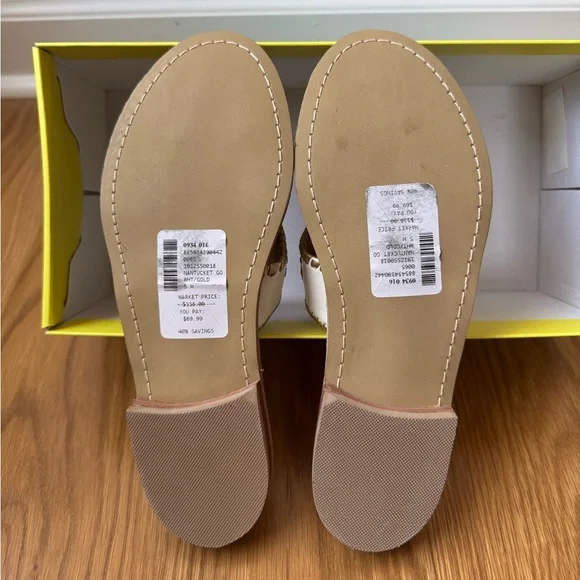 Jack Rogers Nantucket White & Gold Leather Sandal, Women's 5 - NWT/NWB - Picture 5 of 12